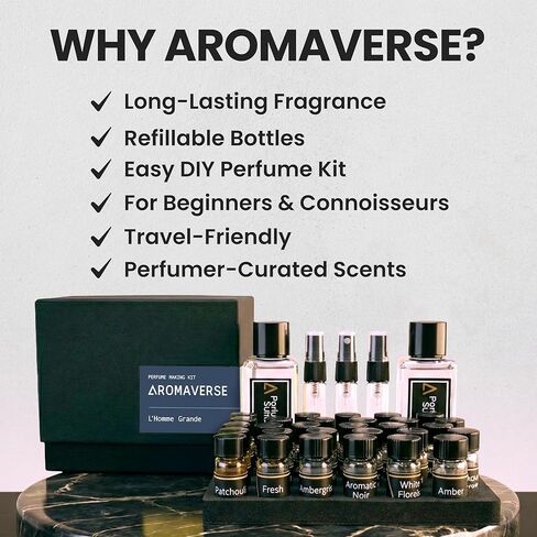 مجموعة صنع العطور لوم غراندي - اصنع عطرك الخاص باستخدام 30 مكونًا عطريًا وزجاجات رذاذ وقطرات و6 وصفات. اصنعي روائح ذكورية فاخرة مع الروائح الخشبية والتوابل in Saudi Arabia