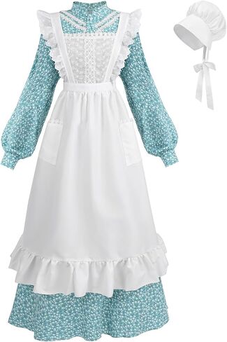 FCCAM Pioneer Colonial Costume for Women Floral Prairie Dress American Historical Modest Civil War Dress in Kuwait