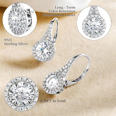 Moissanite Drop Earrings, 2.28Ct, D Color, VVS1, 925 Sterling Silver Dangle Drop Earrings for Women Hypoallergenic Moissanite Leverback Dangle Earrings, Delicate Wedding Birthday Jewelry Gifts in Saudi Arabia