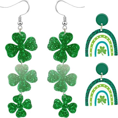 St. Patrick's Day Earrings for Women - Irish Shamrock Acrylic Dangle Earrings, U-shaped earrings Drop Earrings for Irish Festival (2PCS) in Saudi Arabia