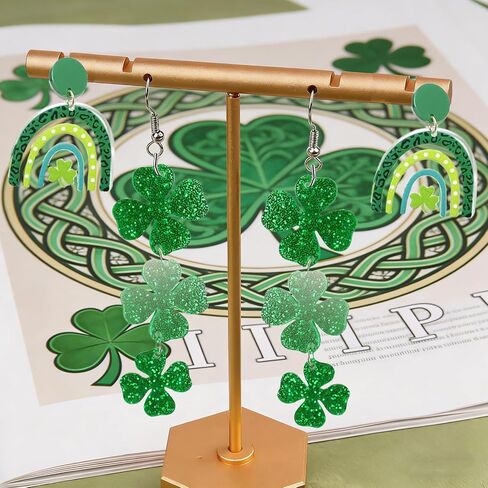 St. Patrick's Day Earrings for Women - Irish Shamrock Acrylic Dangle Earrings, U-shaped earrings Drop Earrings for Irish Festival (2PCS) in Saudi Arabia