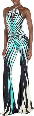 بذلة مثيرة للنساء بطباعة مخططة وربطة عنق وظهر مكشوف وسروال رومبير ملابس النادي للخروج in Kuwait