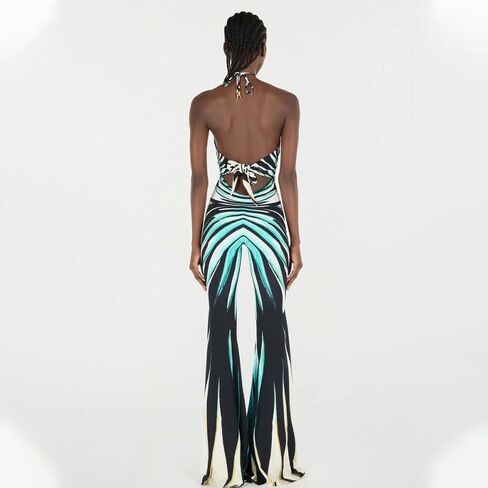 بذلة مثيرة للنساء بطباعة مخططة وربطة عنق وظهر مكشوف وسروال رومبير ملابس النادي للخروج in Kuwait