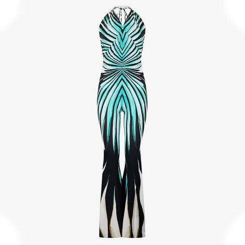 بذلة مثيرة للنساء بطباعة مخططة وربطة عنق وظهر مكشوف وسروال رومبير ملابس النادي للخروج in Kuwait