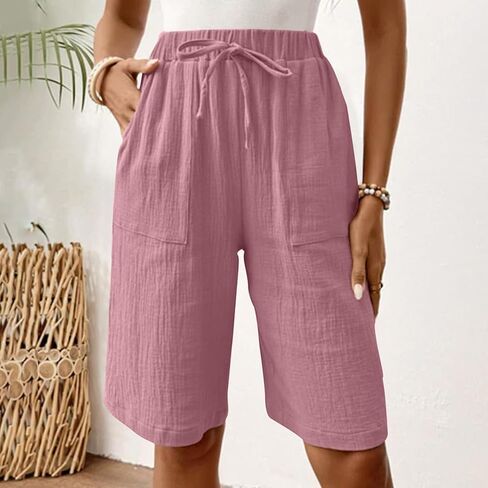 SHAOBGE Bermuda Shorts for Women 2026 - Knee Length High Waisted Baggy Shorts Cotton Linen Summer Casual Lounge Outfits in Saudi Arabia
