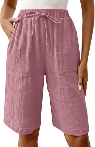 SHAOBGE Bermuda Shorts for Women 2026 - Knee Length High Waisted Baggy Shorts Cotton Linen Summer Casual Lounge Outfits in Saudi Arabia
