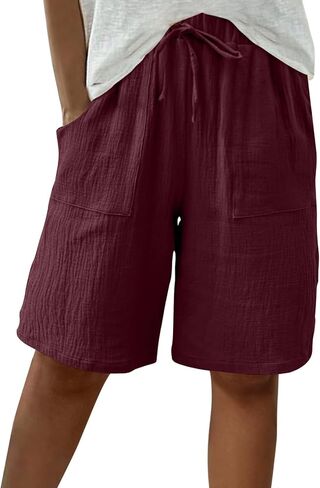 SHAOBGE Bermuda Shorts for Women 2026 - Knee Length High Waisted Baggy Shorts Cotton Linen Summer Casual Lounge Outfits in Saudi Arabia