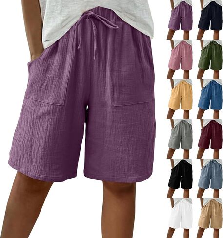 SHAOBGE Bermuda Shorts for Women 2026 - Knee Length High Waisted Baggy Shorts Cotton Linen Summer Casual Lounge Outfits in Saudi Arabia