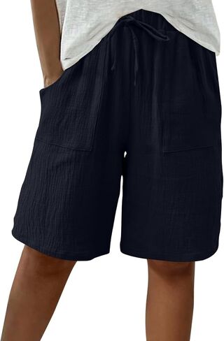 SHAOBGE Bermuda Shorts for Women 2026 - Knee Length High Waisted Baggy Shorts Cotton Linen Summer Casual Lounge Outfits in Saudi Arabia