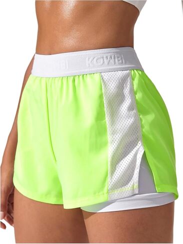 OYOANGLE Women's 2 in 1 Running Shorts High Waisted Workout Athletic Shorts in Saudi Arabia