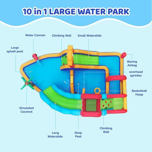 ELEMARA XL Inflatable Bounce House, 7 in 1 Bouncy House with Blower, Kids Bounce House with Slide,Jumping Area,Baseball/Soccer Area,Basketball Hoop,Climbing Wall, Jumping Castle for Indoor Outdoor in Kuwait