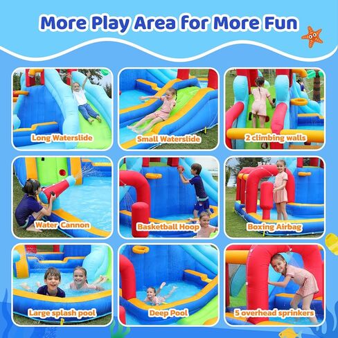 ELEMARA XL Inflatable Bounce House, 7 in 1 Bouncy House with Blower, Kids Bounce House with Slide,Jumping Area,Baseball/Soccer Area,Basketball Hoop,Climbing Wall, Jumping Castle for Indoor Outdoor in Kuwait