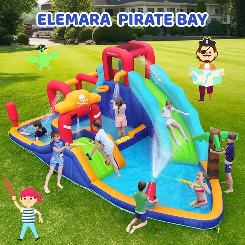 ELEMARA XL Inflatable Bounce House, 7 in 1 Bouncy House with Blower, Kids Bounce House with Slide,Jumping Area,Baseball/Soccer Area,Basketball Hoop,Climbing Wall, Jumping Castle for Indoor Outdoor in Kuwait