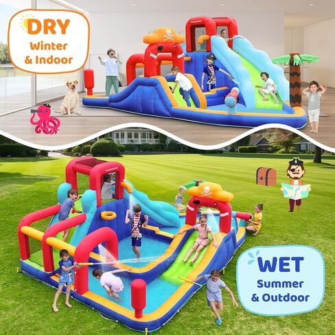 ELEMARA XL Inflatable Bounce House, 7 in 1 Bouncy House with Blower, Kids Bounce House with Slide,Jumping Area,Baseball/Soccer Area,Basketball Hoop,Climbing Wall, Jumping Castle for Indoor Outdoor in Kuwait