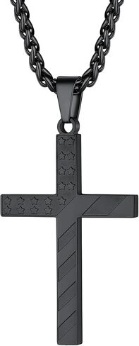 PROSTEEL قلادة العلم الأمريكي للرجال، قلادة علم الولايات المتحدة الأمريكية النسر/الصليب، قلادة علامة الكلب من الفولاذ المقاوم للصدأ، مجوهرات وطنية أمريكية، 22 بوصة - 24 بوصة قابلة للتعديل، تأتي مع صندوق in Saudi Arabia