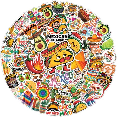100pcs Mexican Fiesta Stickers, Cinco De Mayo Sticker Waterproof Vinyl Perfect for Phone Cases, Laptops, Luggage, Birthday Parties, Picnic Crafts, and Daily Decoration in Kuwait