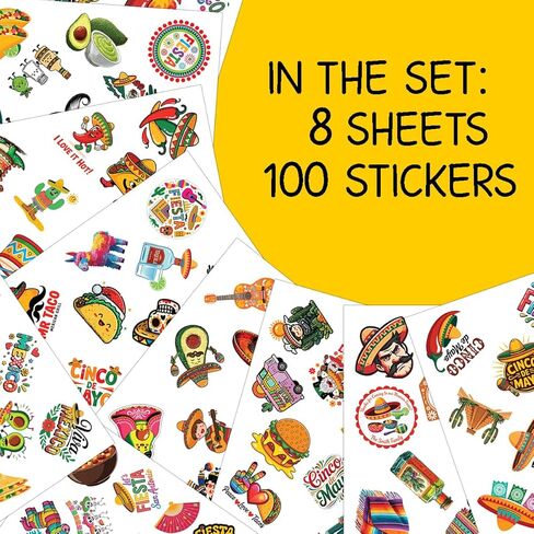 100pcs Mexican Fiesta Stickers, Cinco De Mayo Sticker Waterproof Vinyl Perfect for Phone Cases, Laptops, Luggage, Birthday Parties, Picnic Crafts, and Daily Decoration in Kuwait