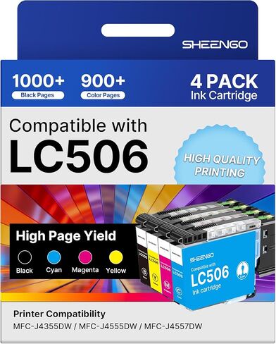 LC506 Ink Cartridges Compatible for Brother LC506 Ink Cartridges LC506XL LC 506 XL Series Inks Work for Brother MFC-J4355DW MFC-J4555DW MFC-J4557DW Printer (4 Pack, Black, Cyan, Magenta, Yellow) in Kuwait