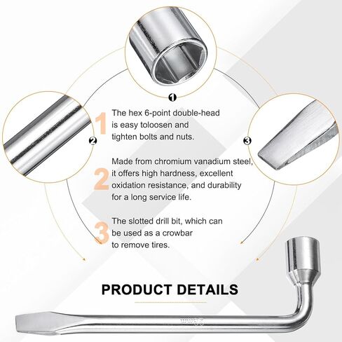 HARFINGTON Car Spare Tire Lug Wrench 23mm Carbon Steel l Type Slotted End Hexagon Socket Wrench L-Shaped Tire Repair Tool for Automobile Repair in Saudi Arabia