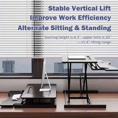 32 Inch Desk Converter, Height Adjustable Sit to Stand Riser, Dual Monitor and Laptop Workstation with Wide Keyboard Tray, Black in Saudi Arabia