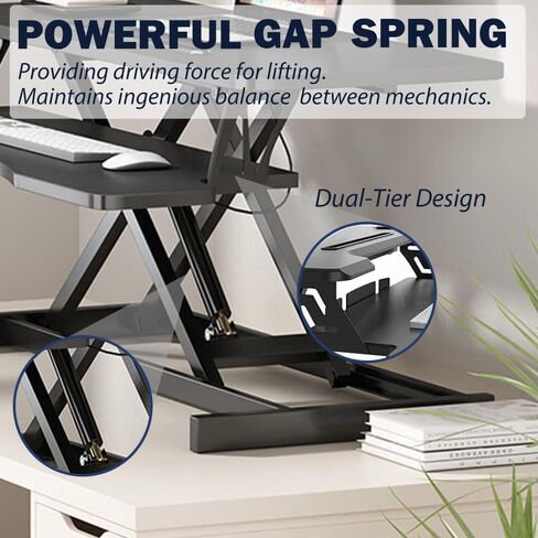 32 Inch Desk Converter, Height Adjustable Sit to Stand Riser, Dual Monitor and Laptop Workstation with Wide Keyboard Tray, Black in Saudi Arabia