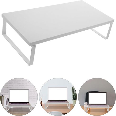 Monitor Riser Stand with Desk Organizer for Office and Home Use Stable Laptop and Computer Monitor Stand Riser White 40X20X8Cm for Workspace in Saudi Arabia