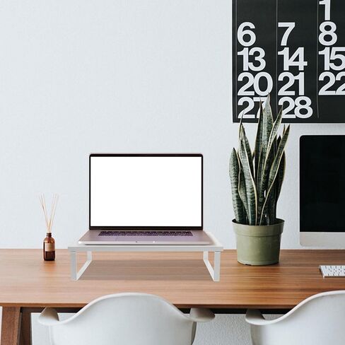 Monitor Riser Stand with Desk Organizer for Office and Home Use Stable Laptop and Computer Monitor Stand Riser White 40X20X8Cm for Workspace in Saudi Arabia