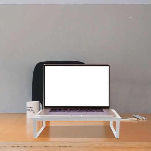 Monitor Riser Stand with Desk Organizer for Office and Home Use Stable Laptop and Computer Monitor Stand Riser White 40X20X8Cm for Workspace in Saudi Arabia