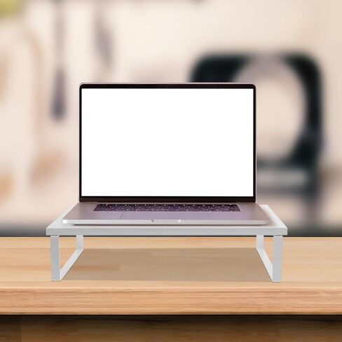 Monitor Riser Stand with Desk Organizer for Office and Home Use Stable Laptop and Computer Monitor Stand Riser White 40X20X8Cm for Workspace in Saudi Arabia