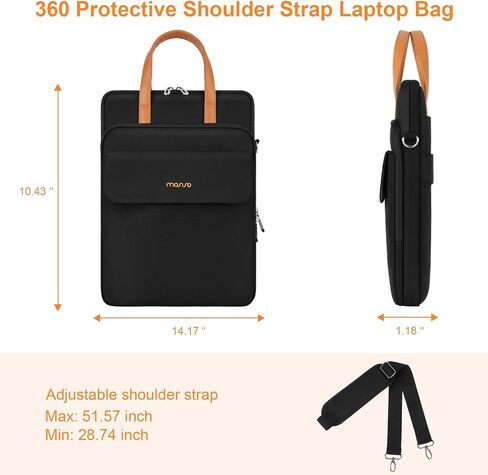 MOSISO 360 Protective Laptop Bag with Shoulder Strap, 13-13.3 inch Computer Bags Compatible with MacBook, HP, Dell, Lenovo, Asus Notebook, Vertical Laptop Shoulder Bag with 3 Pockets & Belt, Black in Saudi Arabia