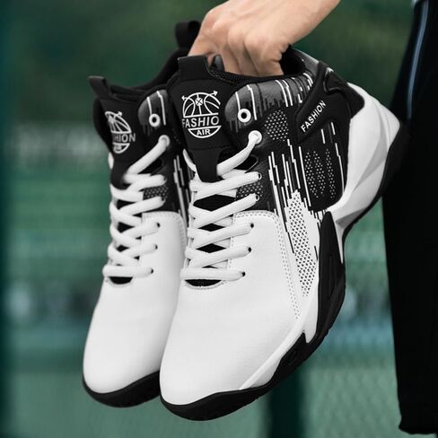 Men's Lace Up Breathable Leather Cushioning Basketball Shoes Fashion High-Top Non-Slip Sneakers Casual for Gym Sports Tennis Jogging Running Walking in Saudi Arabia