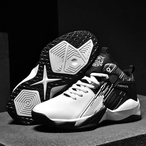 Men's Lace Up Breathable Leather Cushioning Basketball Shoes Fashion High-Top Non-Slip Sneakers Casual for Gym Sports Tennis Jogging Running Walking in Saudi Arabia