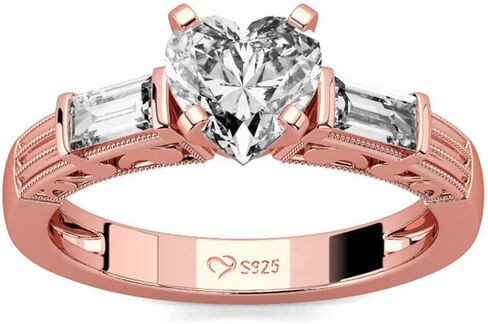 Jeulia 2.3 ct Diamond Ring Rose Gold Three Stone Heart Cubic Zirconia Crystal Band Moissanite Engagement Ring For Women Halloween Christmas Gifts with Jewelry Box in Saudi Arabia