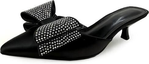 Tsrenlmln Women's Sardine Cloth Mules - Pointed Toe Kitten Heel with Rhinestone Bow for Dates, Parties in Kuwait