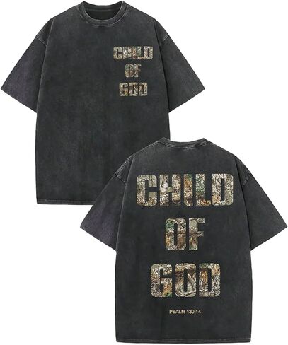 Men's Washed Cotton T-Shirt, Vintage Christian Faith Streetwear, Heavyweight Retro Bible Verse Graphic Oversized Tee in Kuwait