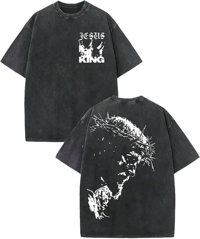 Men's Washed Cotton T-Shirt, Vintage Christian Faith Streetwear, Heavyweight Retro Bible Verse Graphic Oversized Tee in Kuwait