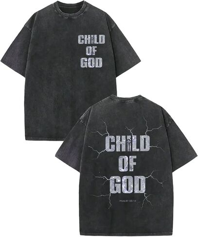 Men's Washed Cotton T-Shirt, Vintage Christian Faith Streetwear, Heavyweight Retro Bible Verse Graphic Oversized Tee in Kuwait