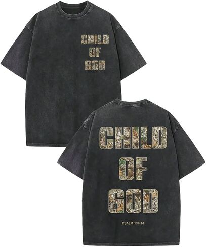 Men's Washed Cotton T-Shirt, Vintage Christian Faith Streetwear, Heavyweight Retro Bible Verse Graphic Oversized Tee in Kuwait