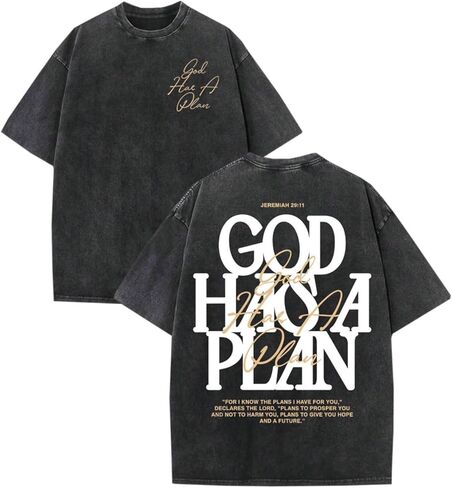 Men's Washed Cotton T-Shirt, Vintage Christian Faith Streetwear, Heavyweight Retro Bible Verse Graphic Oversized Tee in Kuwait