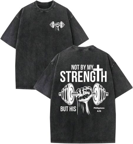 Men's Washed Cotton T-Shirt, Vintage Christian Faith Streetwear, Heavyweight Retro Bible Verse Graphic Oversized Tee in Kuwait