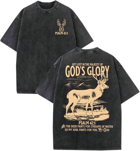 Men's Washed Cotton T-Shirt, Vintage Christian Faith Streetwear, Heavyweight Retro Bible Verse Graphic Oversized Tee in Kuwait