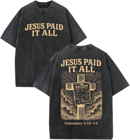 Men's Washed Cotton T-Shirt, Vintage Christian Faith Streetwear, Heavyweight Retro Bible Verse Graphic Oversized Tee in Kuwait