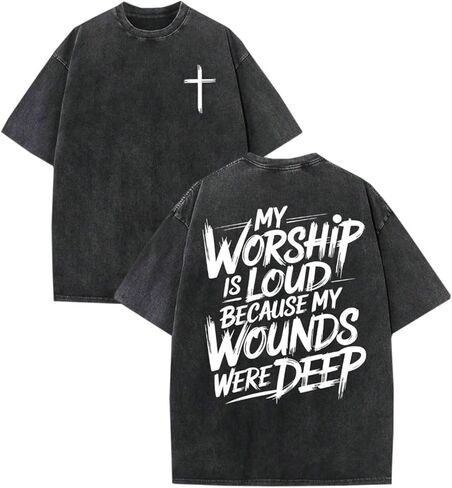 Men's Washed Cotton T-Shirt, Vintage Christian Faith Streetwear, Heavyweight Retro Bible Verse Graphic Oversized Tee in Kuwait