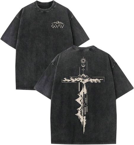 Men's Washed Cotton T-Shirt, Vintage Christian Faith Streetwear, Heavyweight Retro Bible Verse Graphic Oversized Tee in Kuwait
