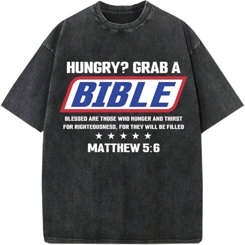 Men's Washed Cotton T-Shirt, Vintage Christian Faith Streetwear, Heavyweight Retro Bible Verse Graphic Oversized Tee in Kuwait