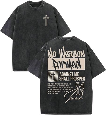 Men's Washed Cotton T-Shirt, Vintage Christian Faith Streetwear, Heavyweight Retro Bible Verse Graphic Oversized Tee in Kuwait
