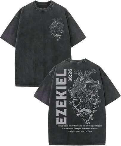 Men's Washed Cotton T-Shirt, Vintage Christian Faith Streetwear, Heavyweight Retro Bible Verse Graphic Oversized Tee in Kuwait