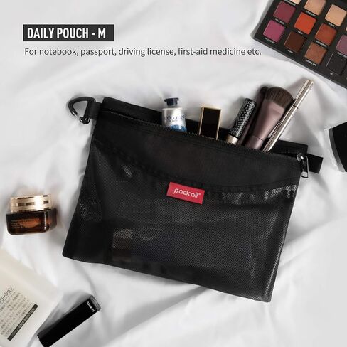 pack all Travel Accessories Bundle | Zipper Pouch (M) & 16L Foldable Tote Bag (Black) in Saudi Arabia