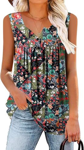 BETTE BOUTIK Womens Sleeveless Tunics Henley Shirts V-Neck Button Down Blouse Tank Tops Casual Pleated Basic S-3XL in Kuwait