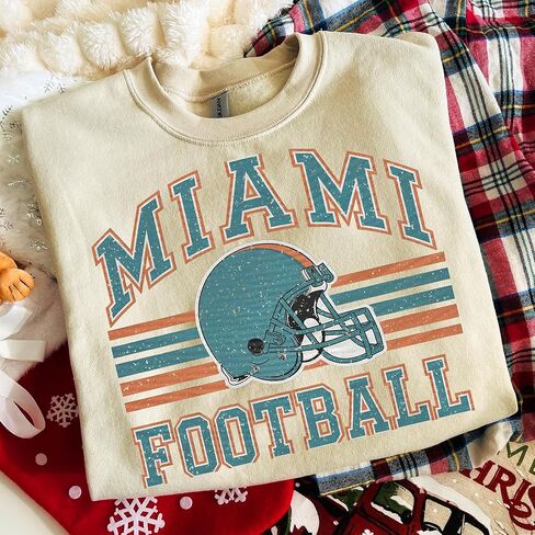 Distressed Miami Football Retro Crewneck Sweatshirt – Vintage College Sports Style – Cozy Unisex Game Day Pullover in Saudi Arabia